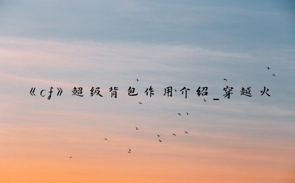 《cf》超级背包作用介绍_穿越火线超级背包