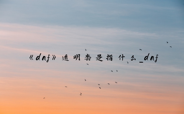 《dnf》透明套是指什么_dnf透明装扮